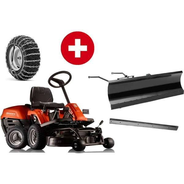 Husqvarna Frontmäher R 112C mit Mähdeck Combi 85 - Winterpaket mit Schneeschild, Gummileiste und Schneeketten - Modell 2025